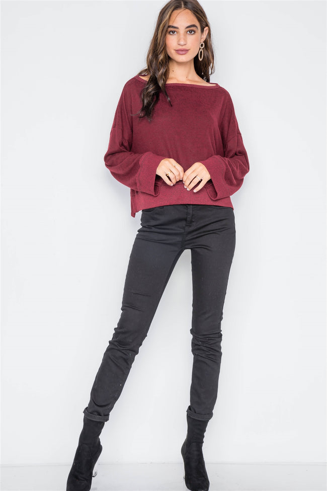 Burgundy Soft Knit Side-Button Sweater