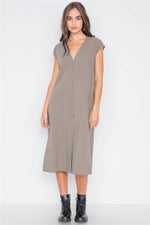 Field Grey Button Down Sleeveless Midi Dress