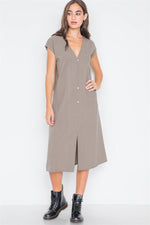 Field Grey Button Down Sleeveless Midi Dress