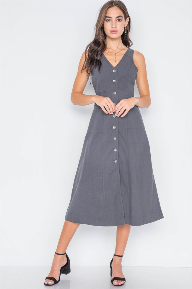 Tornado Button-Front A-Line Midi Dress