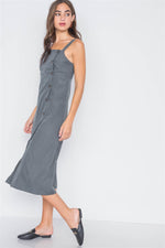 Dark Forest Crushed Button-Front Midi Dress