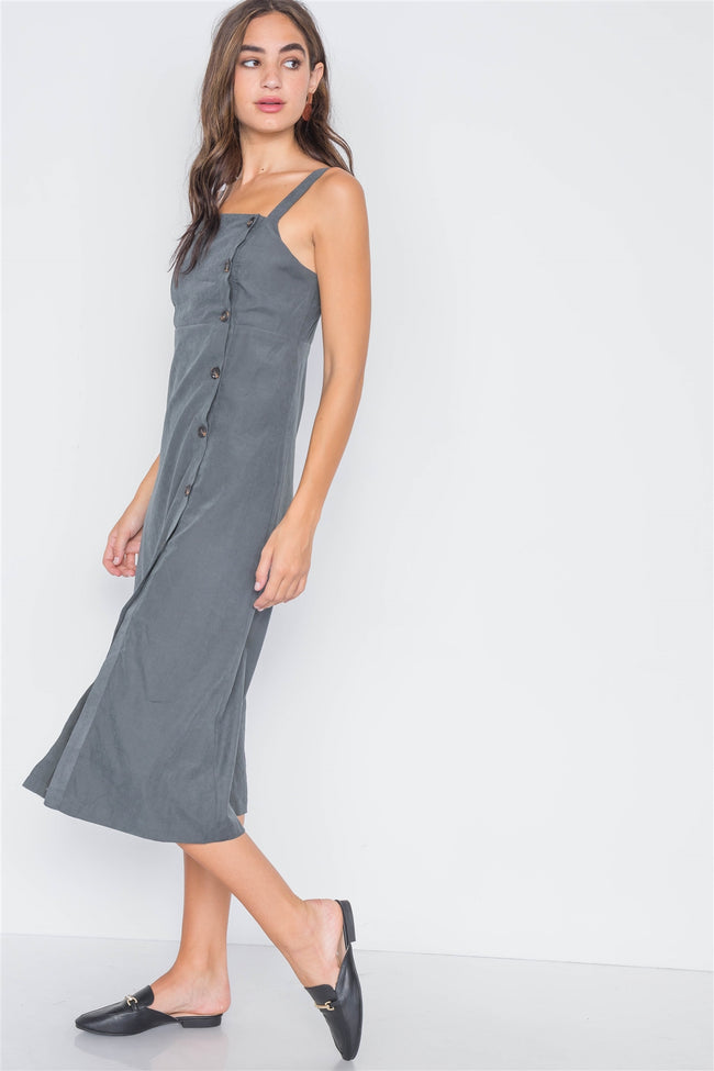Dark Forest Crushed Button-Front Midi Dress