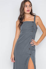 Dark Forest Crushed Button-Front Midi Dress