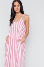Pink White Stripe Cami Maxi Dress