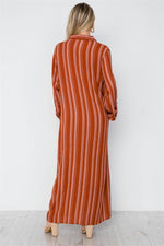Rust Stripe Long Sleeve Button Down Shirt Dress