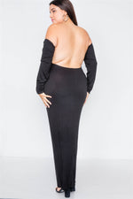 Plus Size Ribbed Black Maxi Dress