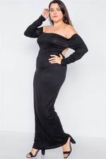 Plus Size Ribbed Black Maxi Dress
