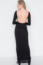 Black Open-Back Ribbed Black Maxi Dress