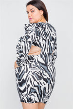 Plus Size Zebra Print Cut-Out Mini Dress