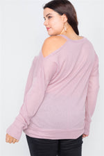 Plus Size Sheer Pink Cotton Could Shoulder Sweater