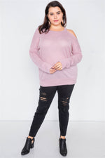 Plus Size Sheer Pink Cotton Could Shoulder Sweater