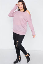 Plus Size Sheer Pink Cotton Could Shoulder Sweater