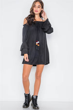 Black Faux Suede Off-The-Shoulders Mini Dress