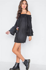 Black Faux Suede Off-The-Shoulders Mini Dress