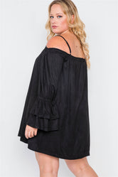 Plus Size Black Faux Suede Mini Dress