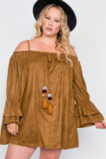Plus Size Camel Faux Suede Mini Dress
