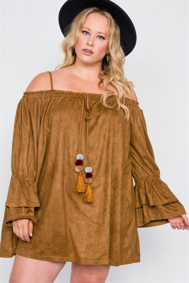 Plus Size Camel Faux Suede Mini Dress