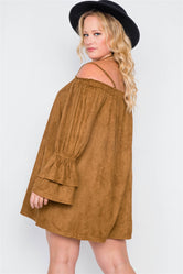 Plus Size Camel Faux Suede Mini Dress