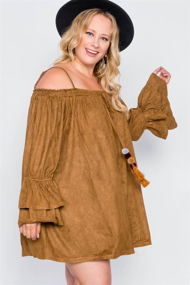 Plus Size Camel Faux Suede Mini Dress