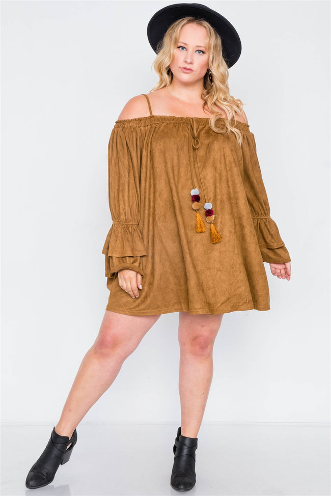Plus Size Camel Faux Suede Mini Dress