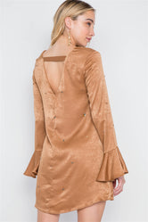 Mocha Bell Sleeves Rhinestone Mini Dress