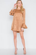 Mocha Bell Sleeves Rhinestone Mini Dress