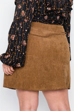 Plus Size Camel Corduroy Scallop Front Mini Skirt