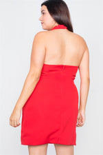 Plus Size Red Halter Buckle Hip Mini Dress