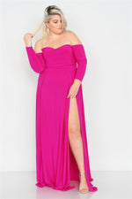 Plus Size Magenta Off-The-Shoulder Elegant Maxi Dress