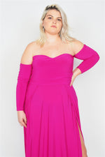 Plus Size Magenta Off-The-Shoulder Elegant Maxi Dress