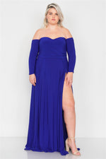 Plus Size Royal Blue Off-The-Shoulder Elegant Maxi Dress