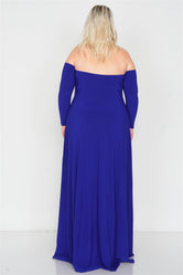 Plus Size Royal Blue Off-The-Shoulder Elegant Maxi Dress