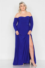 Plus Size Royal Blue Off-The-Shoulder Elegant Maxi Dress