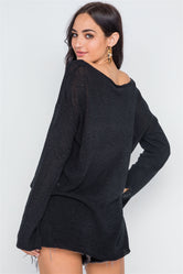 Black Scoop Neck Long Sleeves Sweater