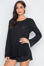 Black Scoop Neck Long Sleeves Sweater