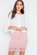 Blush Crotchet Floral Print Mini Skirt