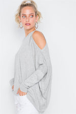 Heather Grey Asymmetrical Hem Seamed Sweater