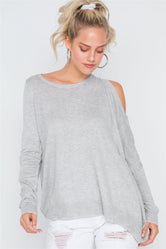 Heather Grey Asymmetrical Hem Seamed Sweater