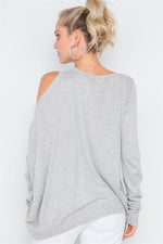 Heather Grey Asymmetrical Hem Seamed Sweater