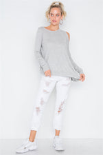 Heather Grey Asymmetrical Hem Seamed Sweater