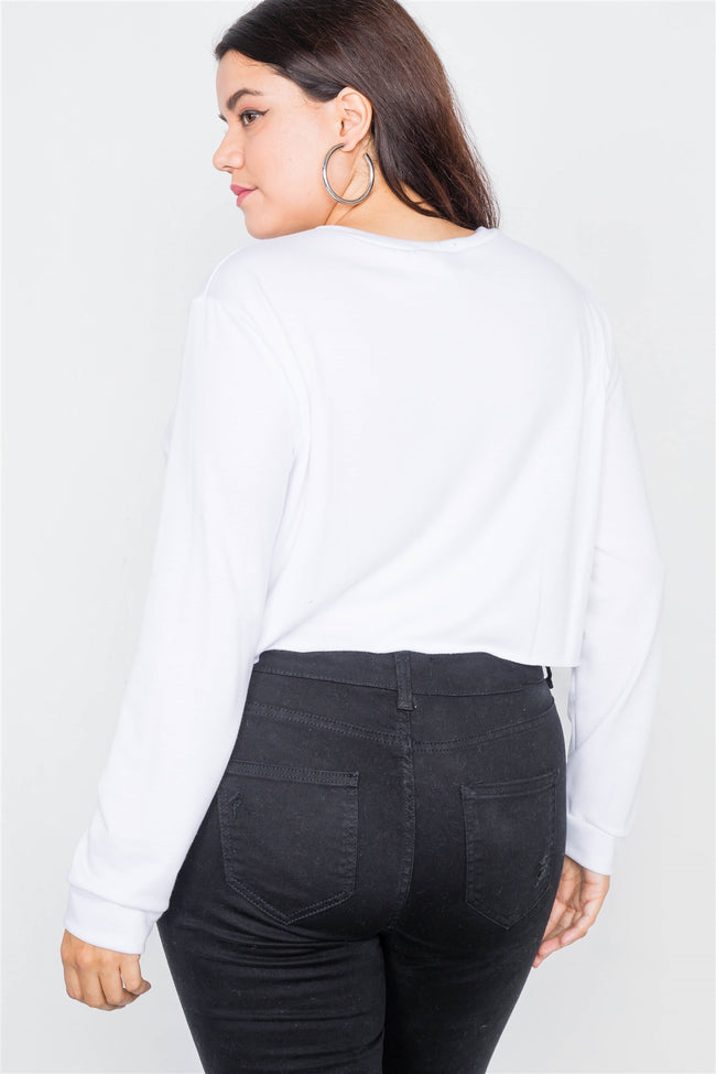 Plus Size White 'FEMME" Cozy Crop Sweater