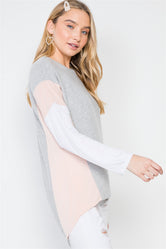 Ivory Grey Casual Color-Block Soft Sweater