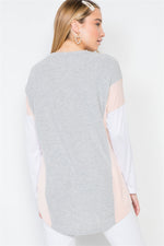 Ivory Grey Casual Color-Block Soft Sweater
