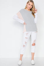 Ivory Grey Casual Color-Block Soft Sweater
