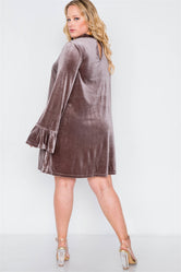 Plus Size Mocha Velvet Long Sleeve Mini Dress