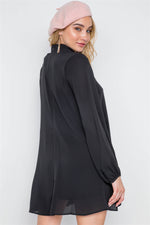 Black Cut-Out Neck Solid Long Sleeve Dress