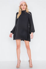 Black Cut-Out Neck Solid Long Sleeve Dress
