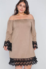 Plus Size Mocha Off-The-Shoulder Lace Hem Dress