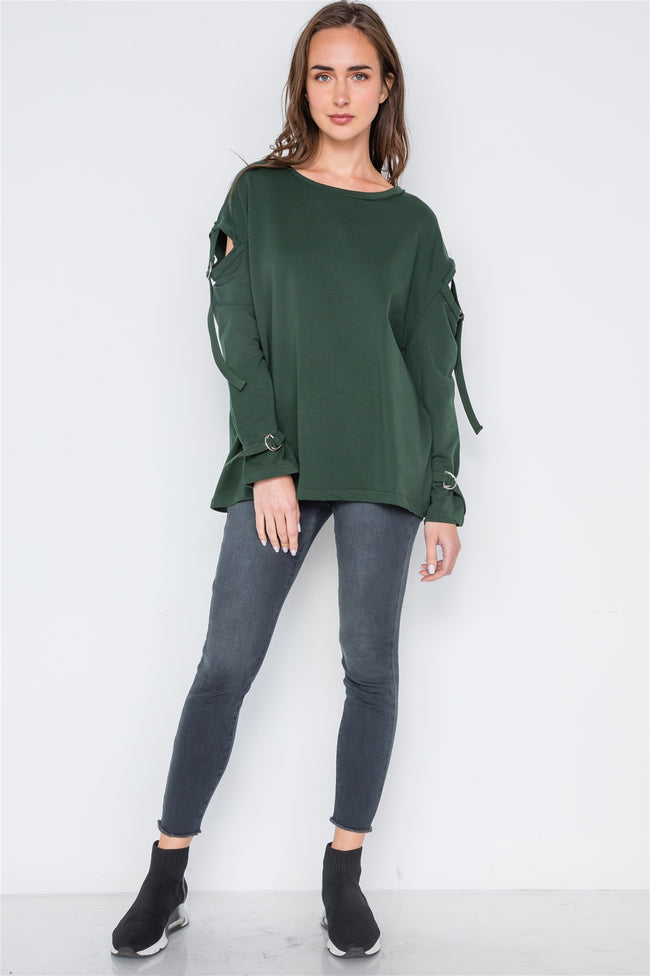Hunter Green Long Sleeve Cut-Out Sweater