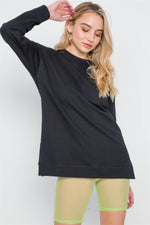 Black Contrast Trim Long Sleeve Side Slits Sweater